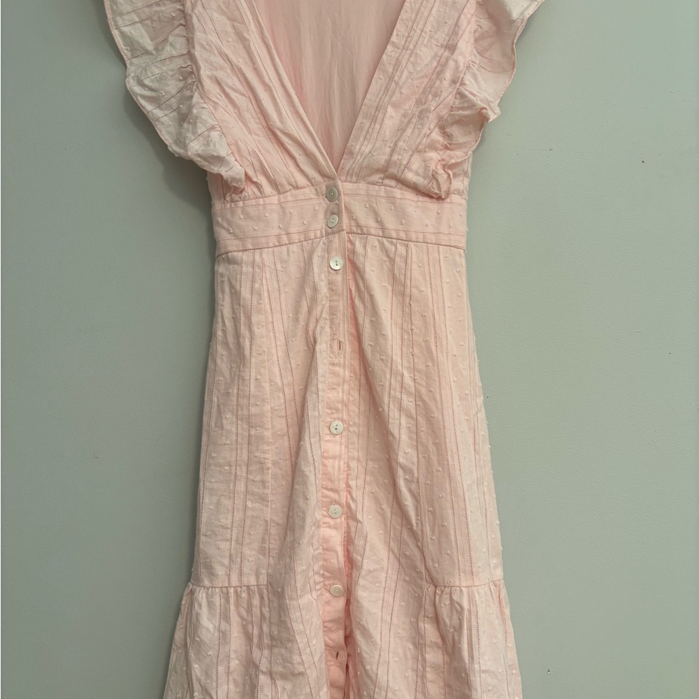 Lulu's Daydreaming Of You Pink Swiss Dot Button-Front Mini Dress Small - Picture 2 of 8